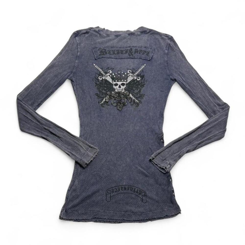 Anama Y2K grunge biker skull blue long sleeve top with skull crossbones Size M